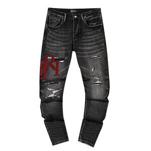AMIRI Black and Red Distressed Jeans